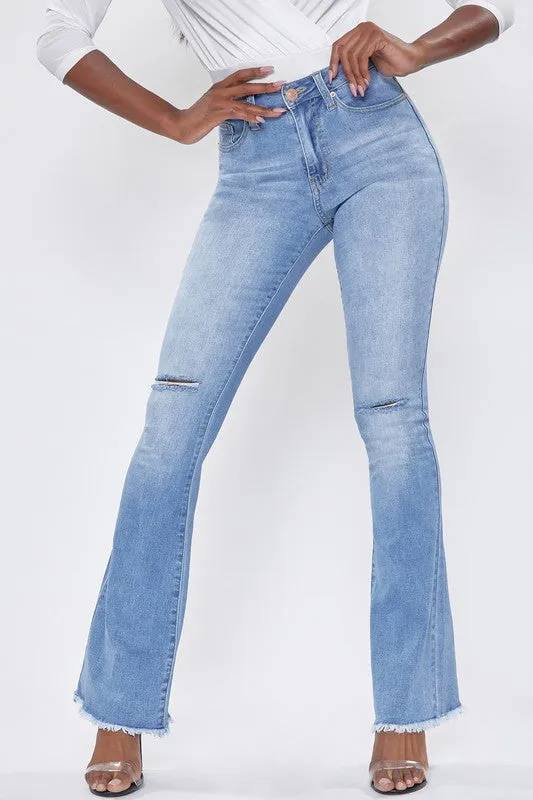 Ripped Medium High-Rise Flared Jean With Frayed Hem