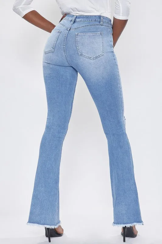 Ripped Medium High-Rise Flared Jean With Frayed Hem