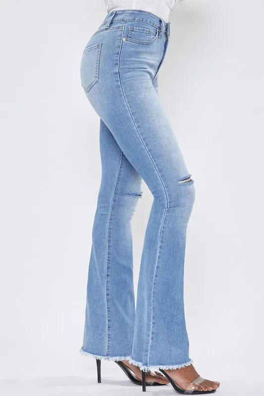 Ripped Medium High-Rise Flared Jean With Frayed Hem