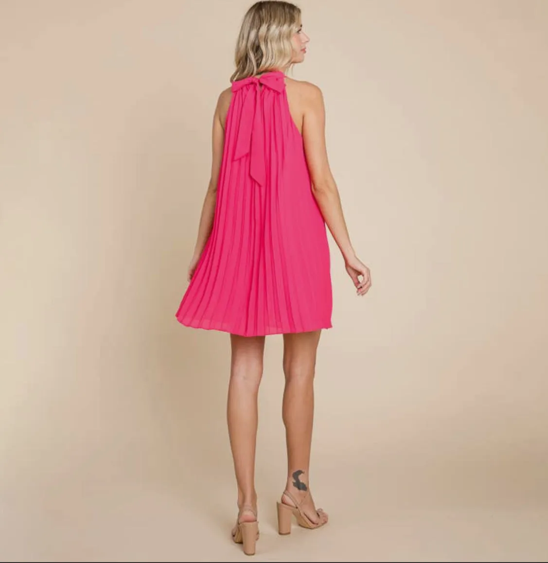 RolyPoly Pleated Pink Halter Swing Dress