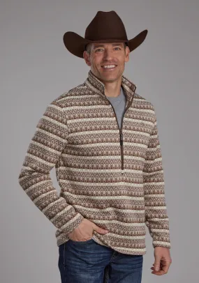 Roper Mens Ombre Aztec Stripe Brown 100% Polyester 1/4 Zip Sweater