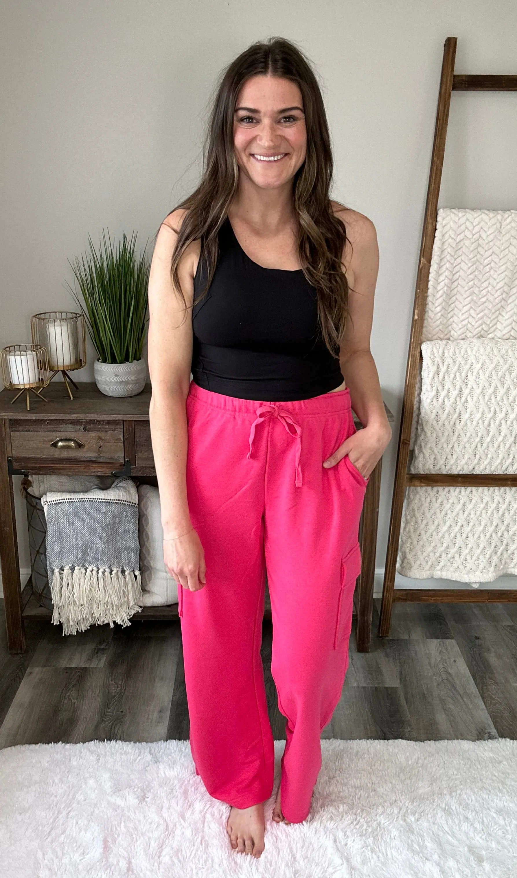 Run, Don't Walk Cargo Sweatpants in Flamingo Pink