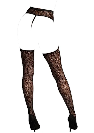 Shots Le Desir Suspender Leopard Pantyhose Black