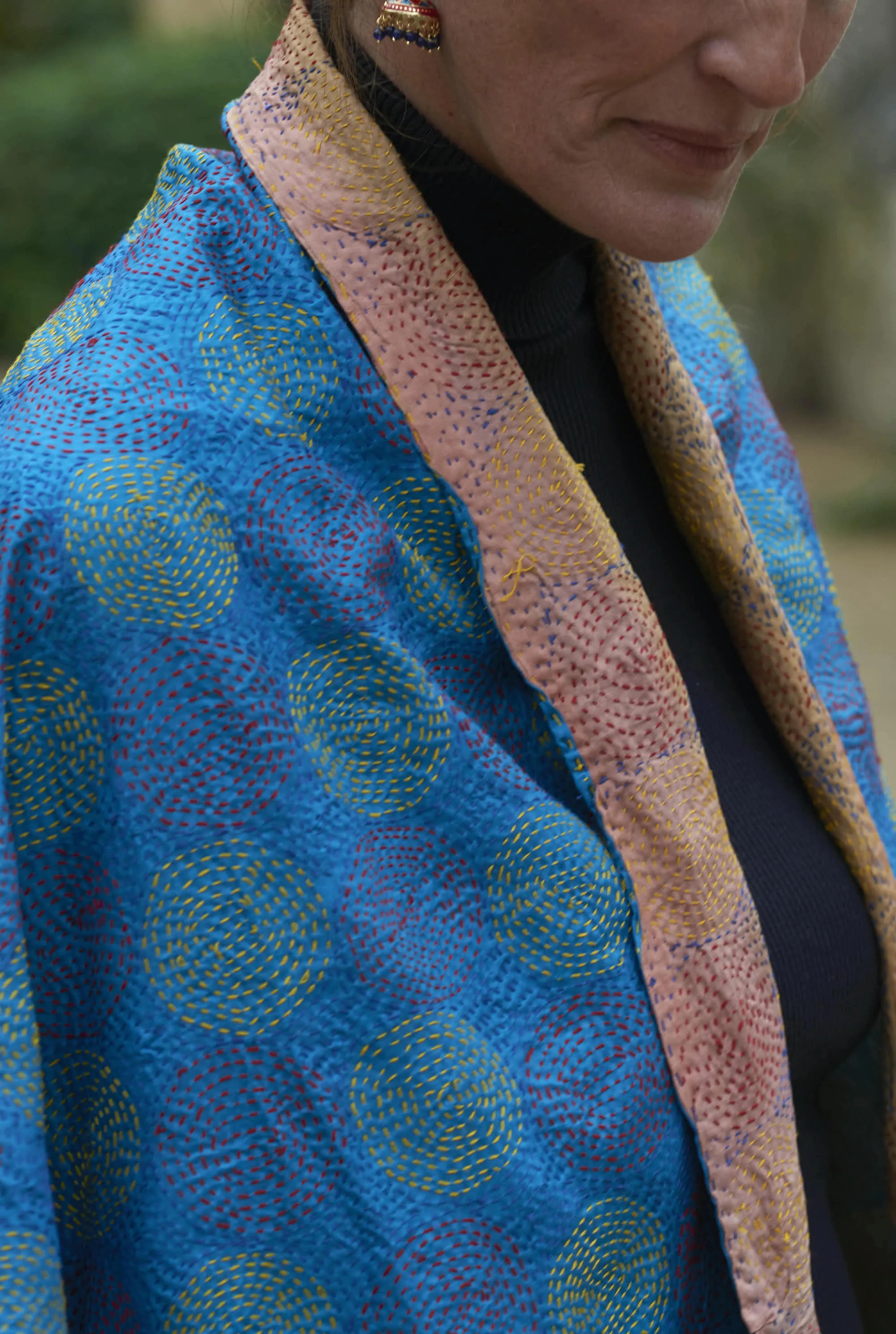 Silk Kantha Shawl | Bluebell