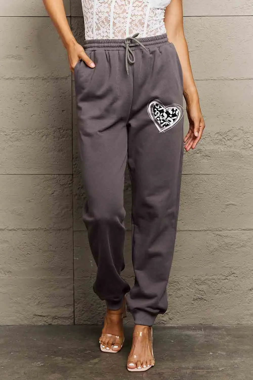 Simply Love Simply Love Full Size Drawstring Heart Graphic Long Sweatpants