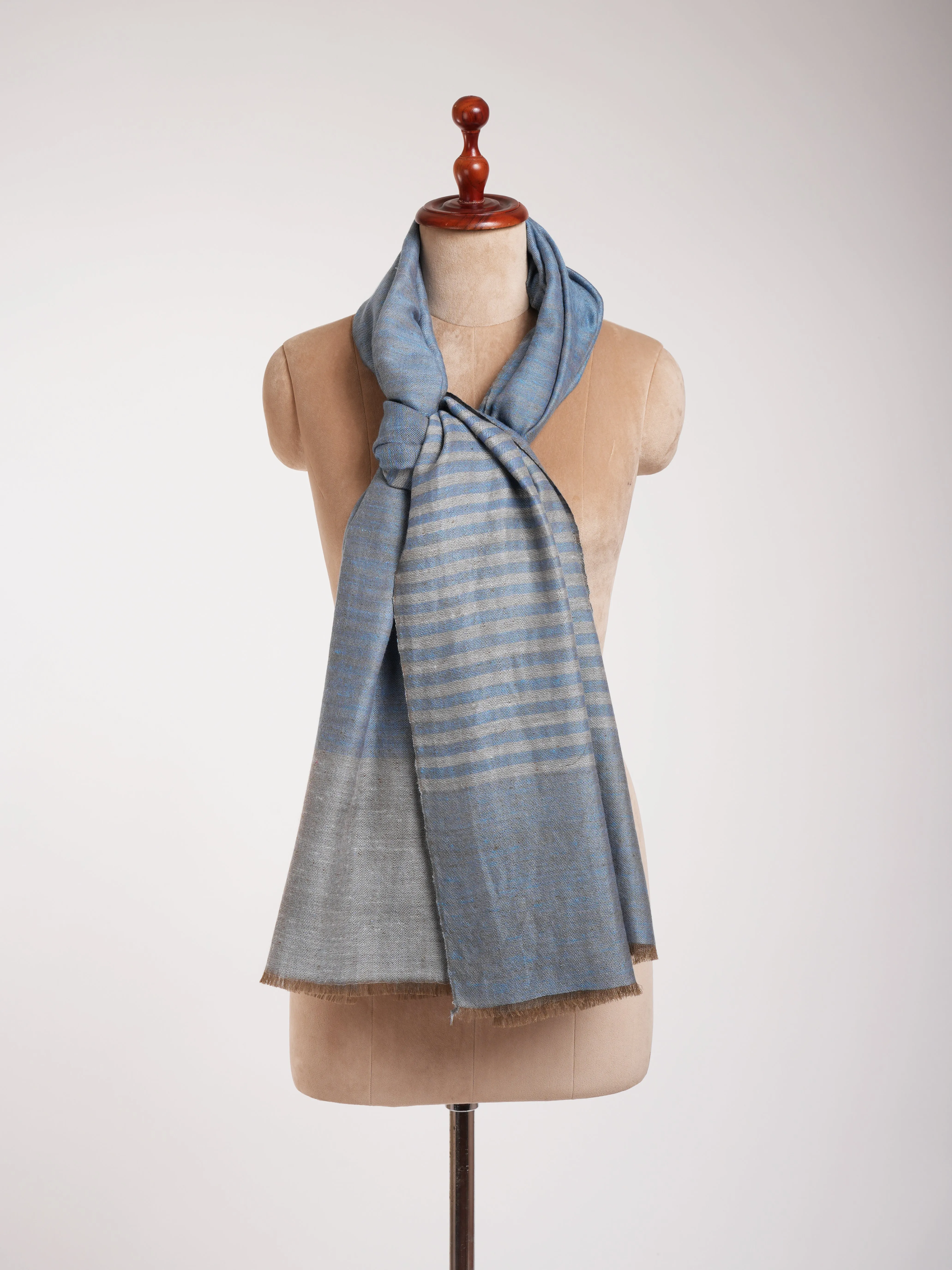 Sky Blue Dorukha Stripes Pure Pashmina Shawl.