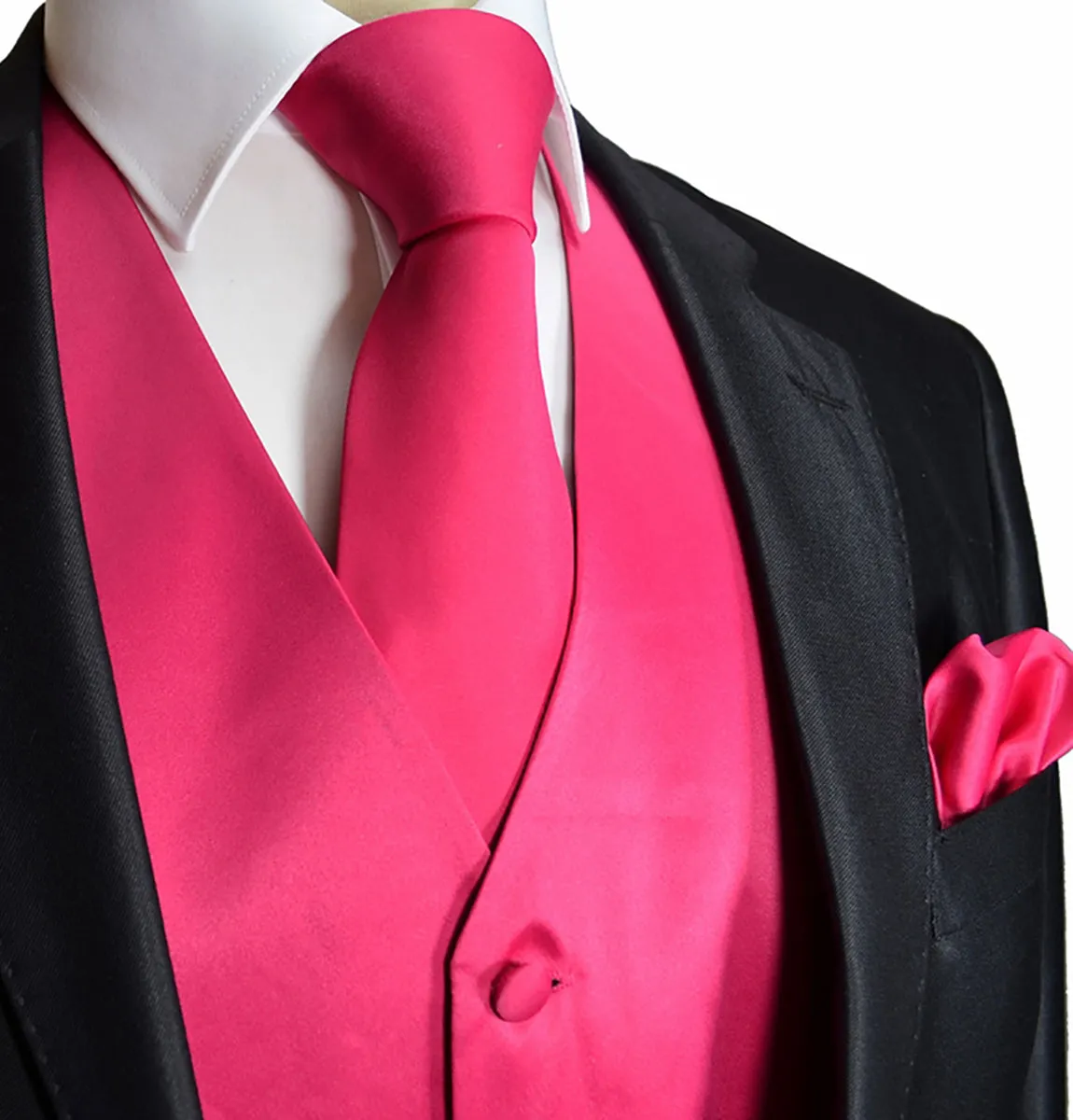 Solid Hot Pink Tuxedo Vest Set