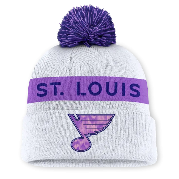 ST. LOUIS BLUES FANATICS HOCKEY FIGHTS CANCER POM KNIT - WHITE