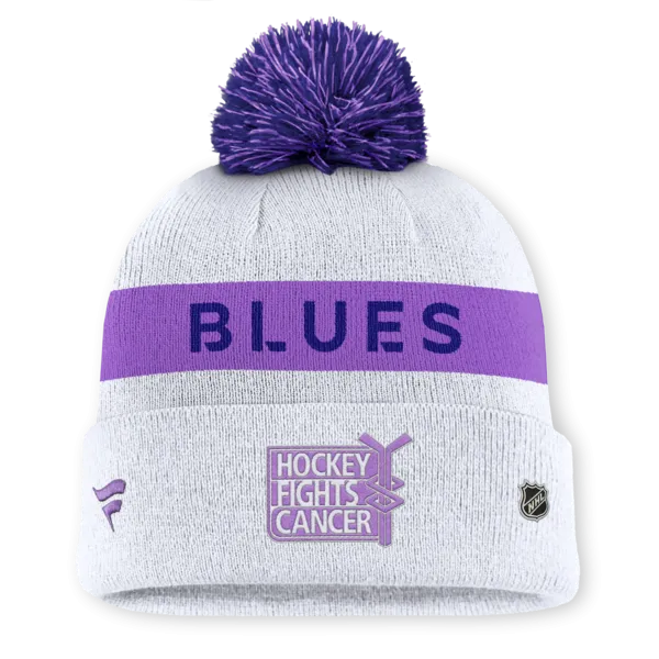 ST. LOUIS BLUES FANATICS HOCKEY FIGHTS CANCER POM KNIT - WHITE