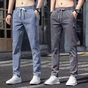 Summer Jeans Men's Summer Thin Ice Silk Casual Pants Men's Loose Straight Stretch Pants Men's All-Matching