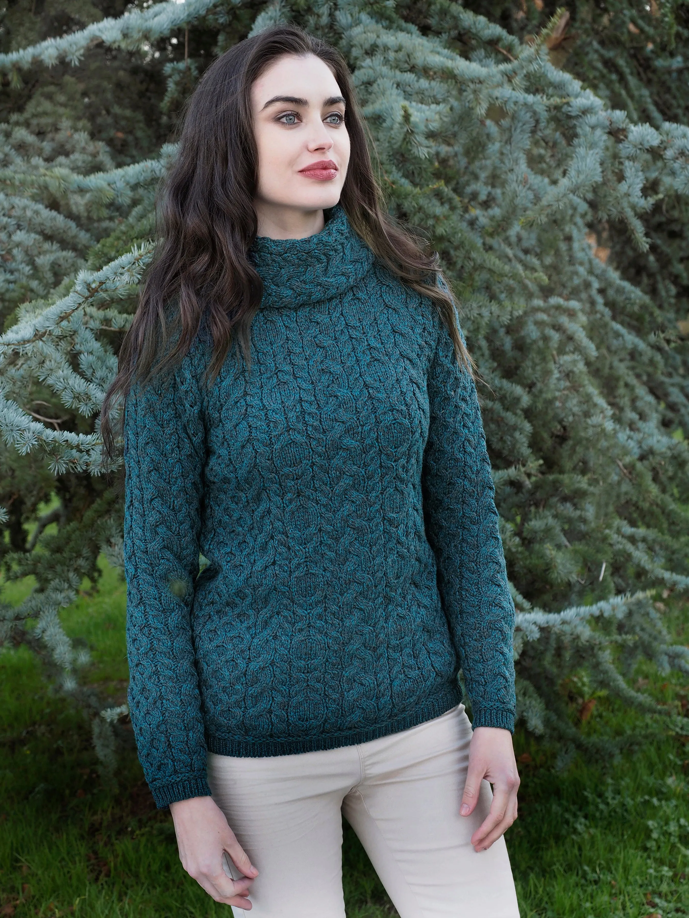 SUPER SOFT CABLE KNIT COWL NECK SWEATER