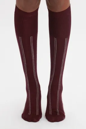 Superfine Rib Socks In Burgundy