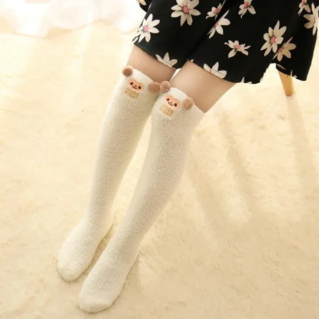 Thigh High Fuzzy Plush Socks, Leggings Adorable Animals to Keep Legs Warm! *