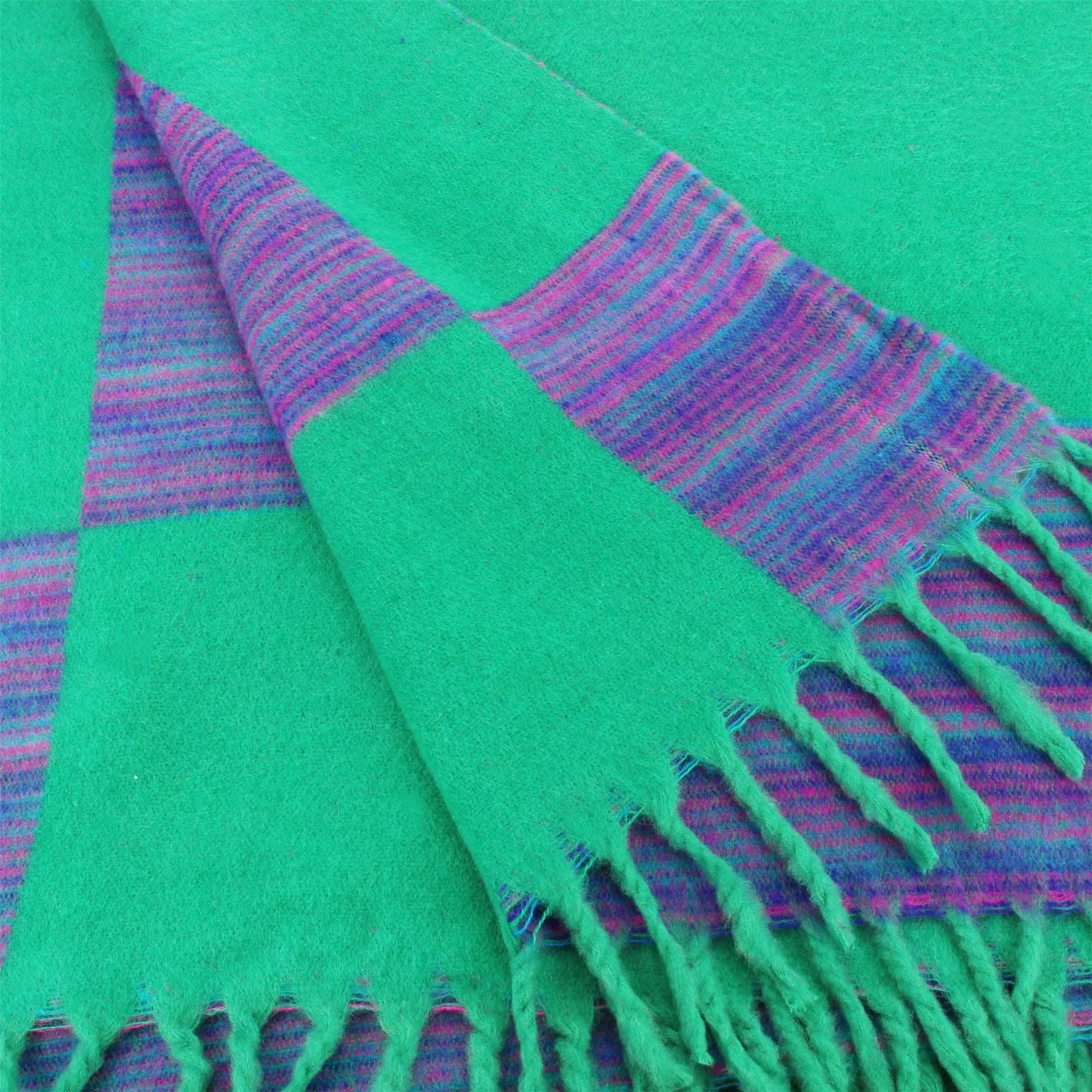 Tibetan Wool Blend Shawl Blanket - Light Green with Purple Reverse