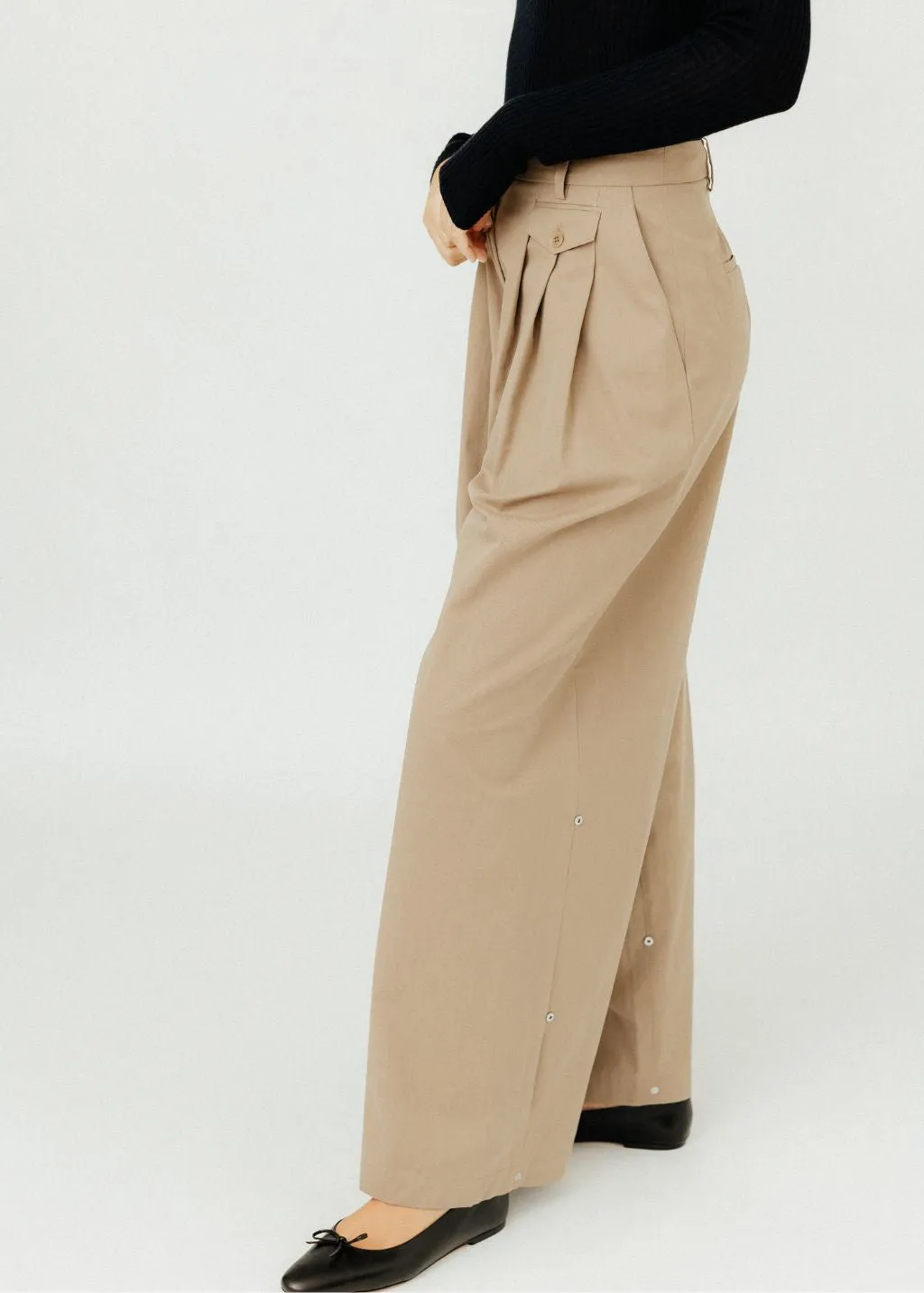 Tibi Bio Twill Triple Pleat Pant in Vintage Khaki