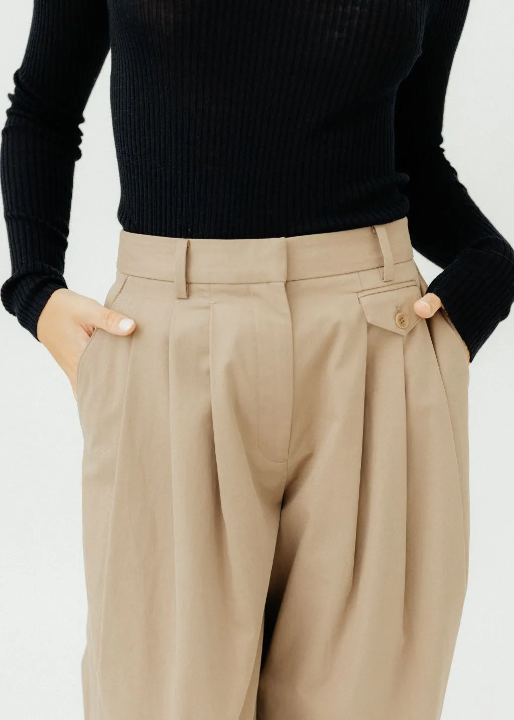 Tibi Bio Twill Triple Pleat Pant in Vintage Khaki