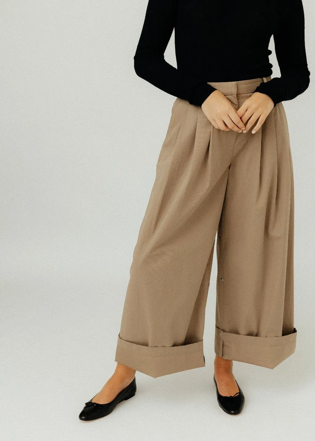 Tibi Bio Twill Triple Pleat Pant in Vintage Khaki