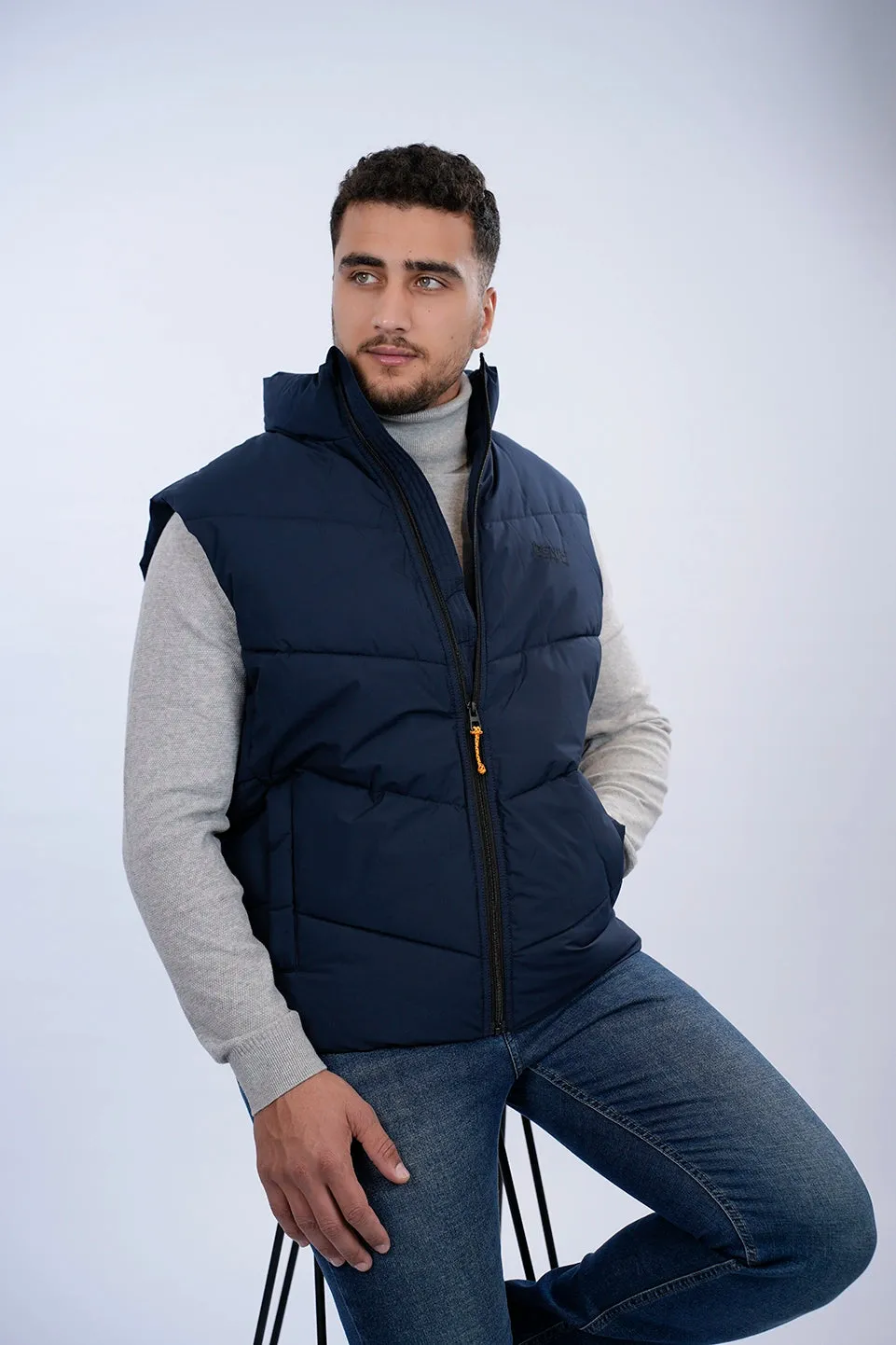 Tom Tailor Navy Puffer Vest With A Logo