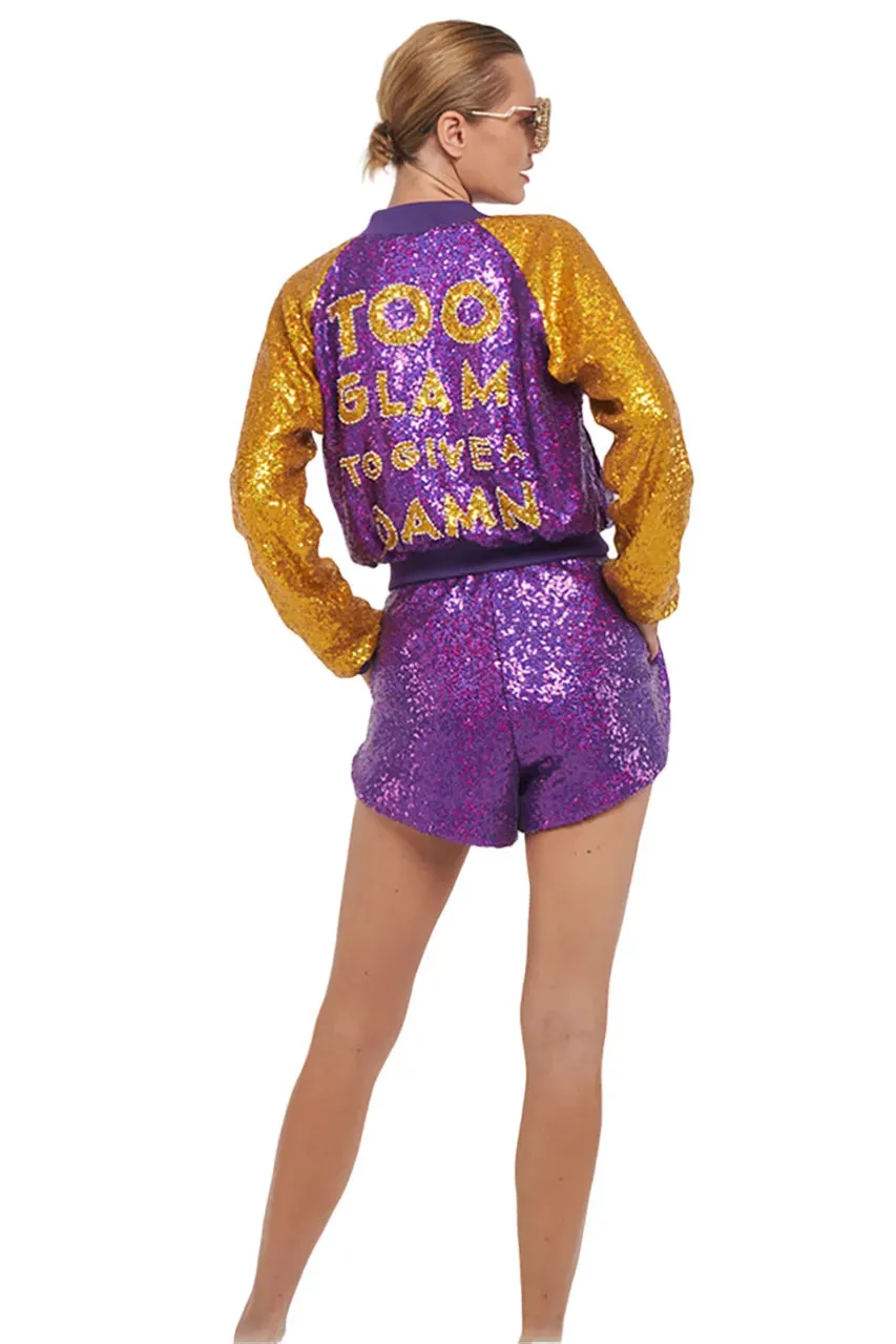 Too Glam To Give A Damn Sequin Bomber Jacket