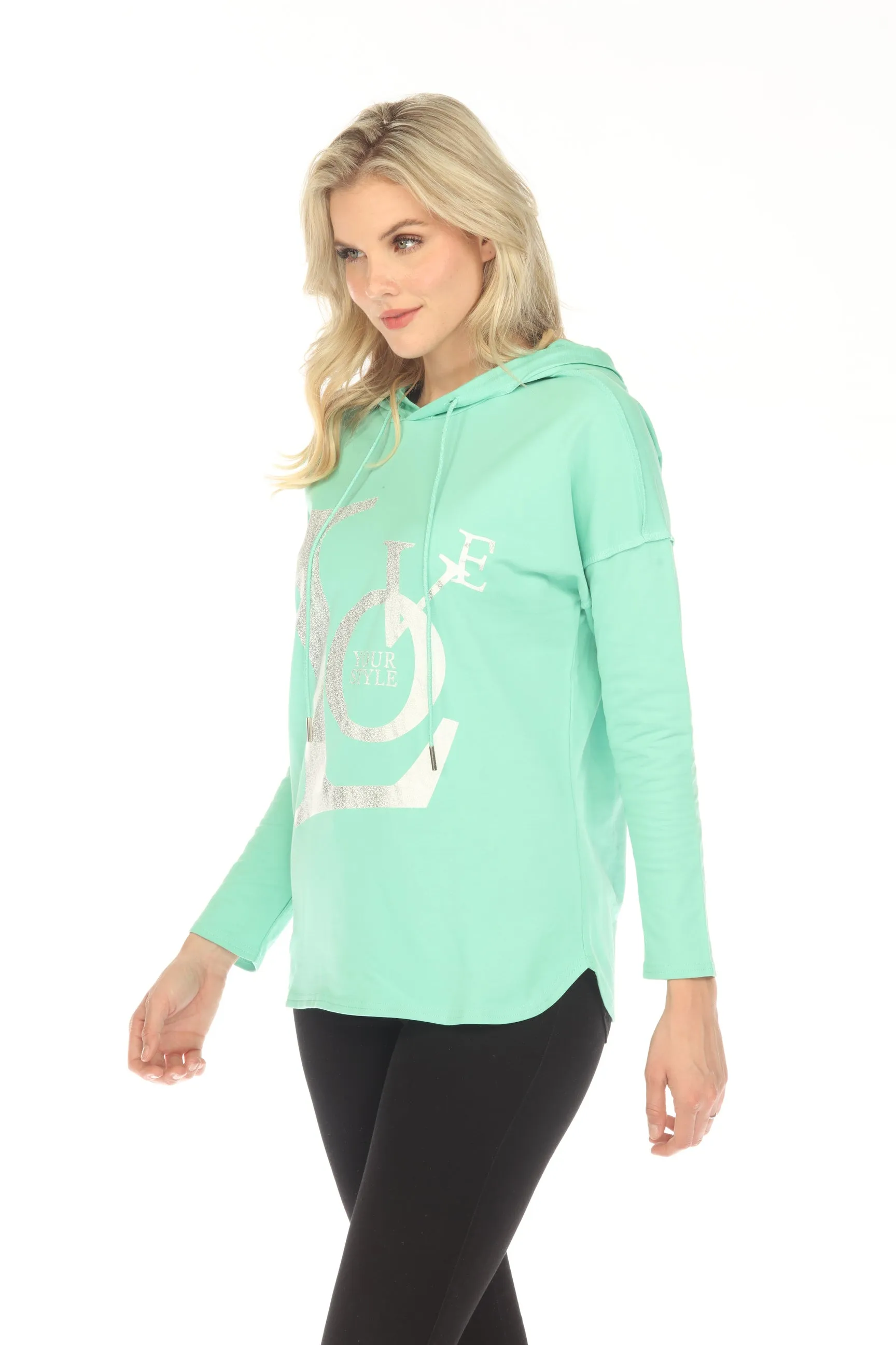 Tricotto Mint Printed Long Sleeve Cotton Hoodie Top 505