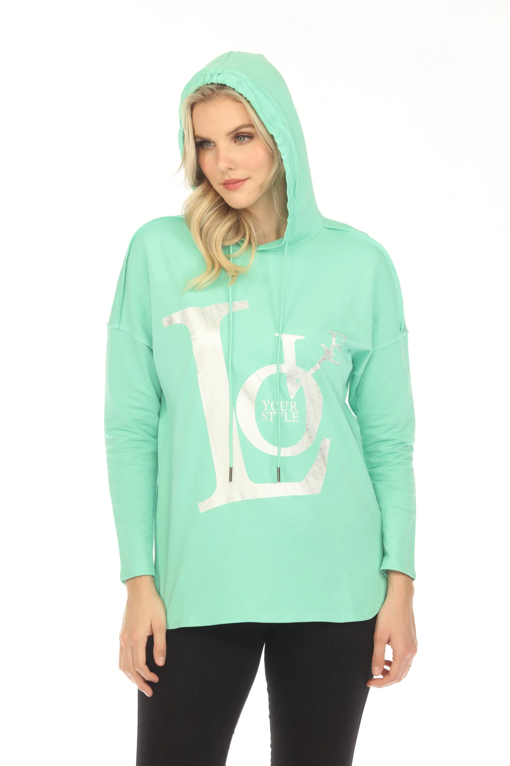 Tricotto Mint Printed Long Sleeve Cotton Hoodie Top 505