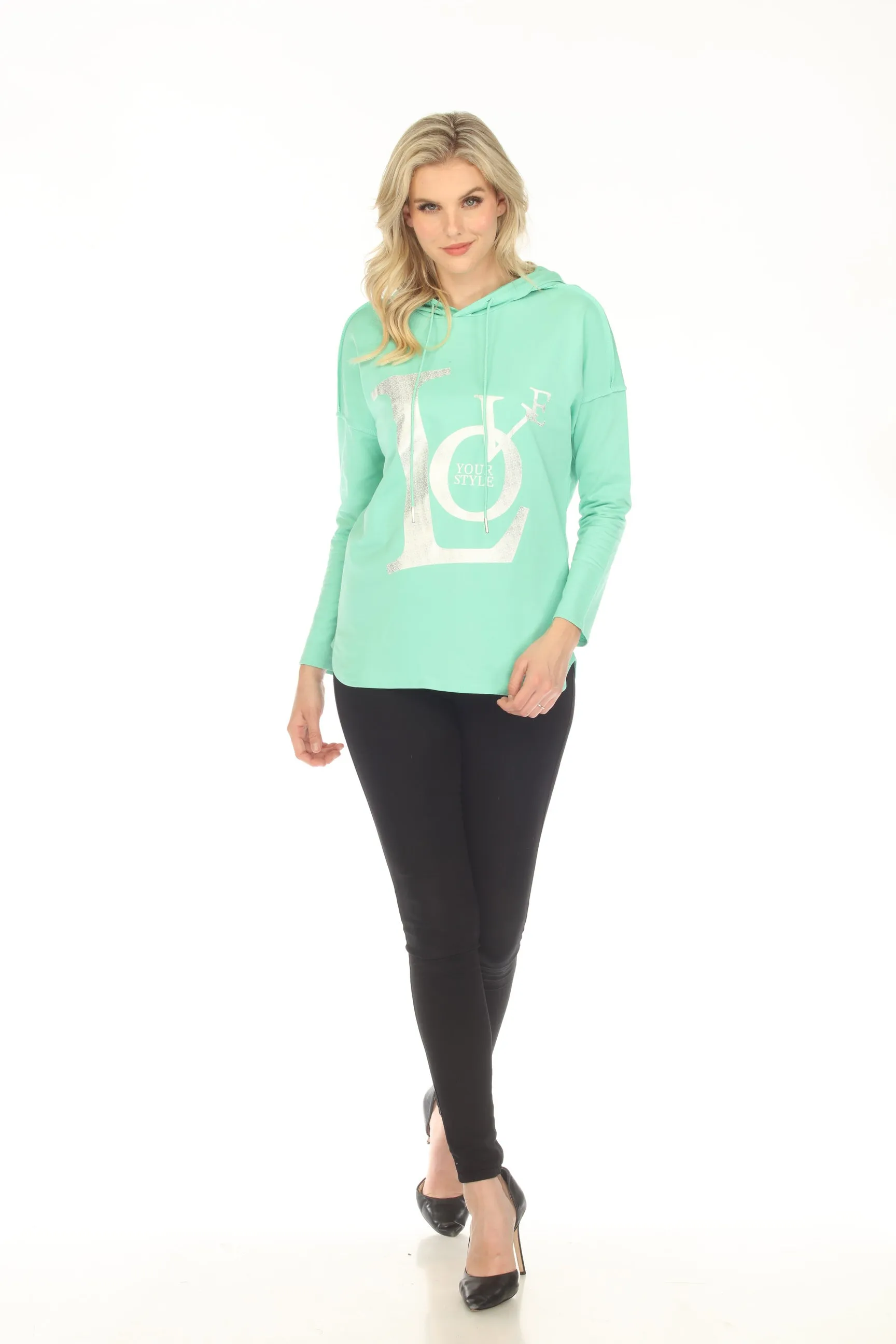 Tricotto Mint Printed Long Sleeve Cotton Hoodie Top 505