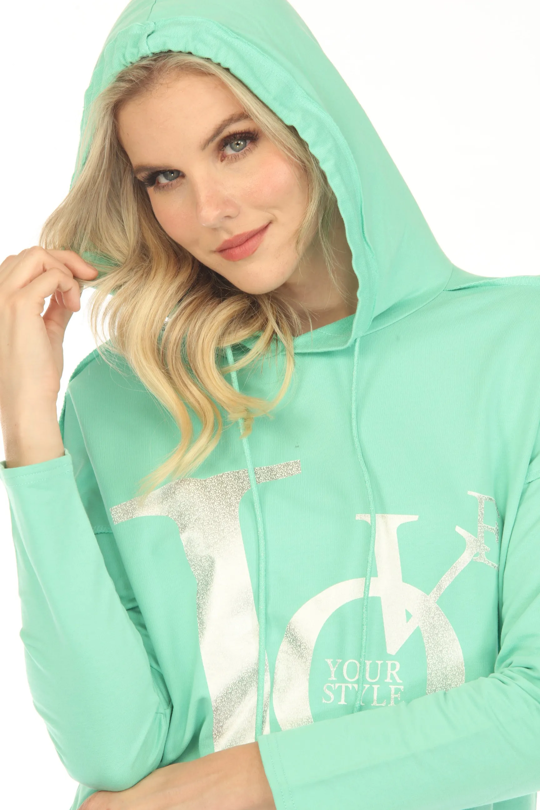 Tricotto Mint Printed Long Sleeve Cotton Hoodie Top 505