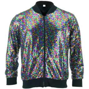 Unisex Sequin Bomber Jacket - Rainbow