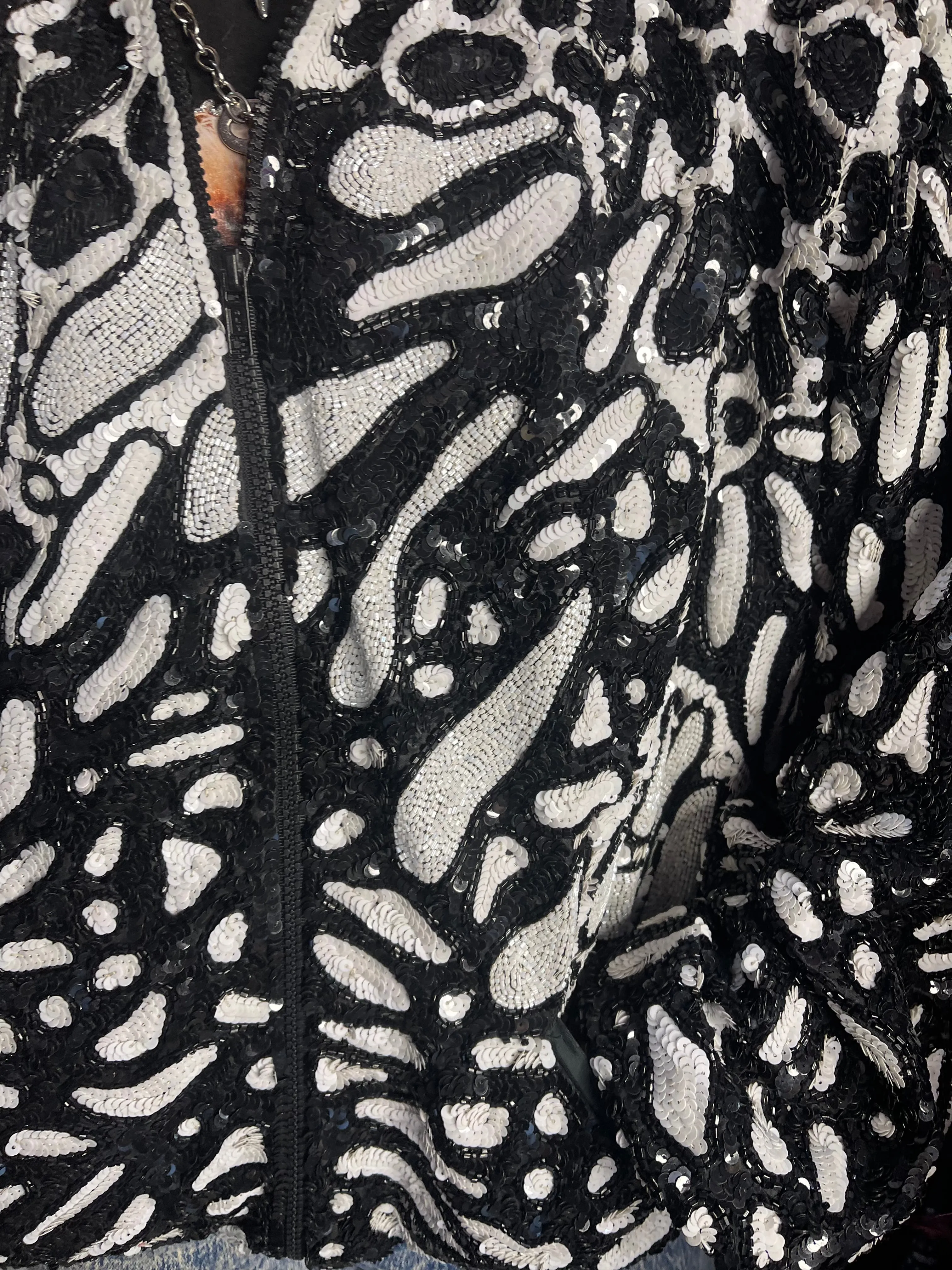 Vintage 90s Black and White Leopard Sequin Jacket