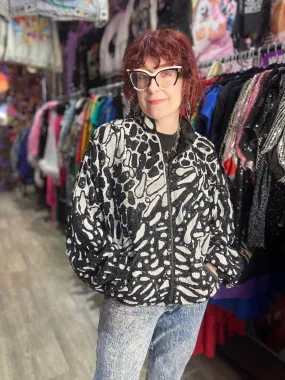 Vintage 90s Black and White Leopard Sequin Jacket