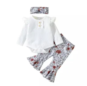 White Floral Flared Pants Set