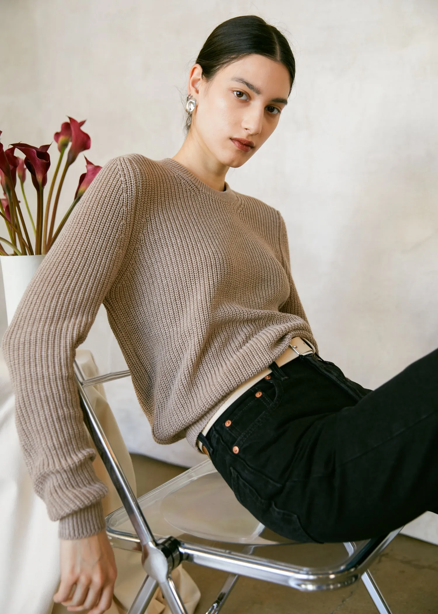 Winona Cotton Crewneck Sweater in Farro