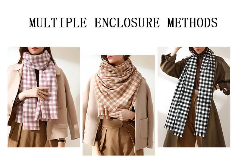 Winter Large Scarf Cashmere Feel Cashmere Checked Shawl Wraps with Tassel Soft Warm Blanket Scarves for Women