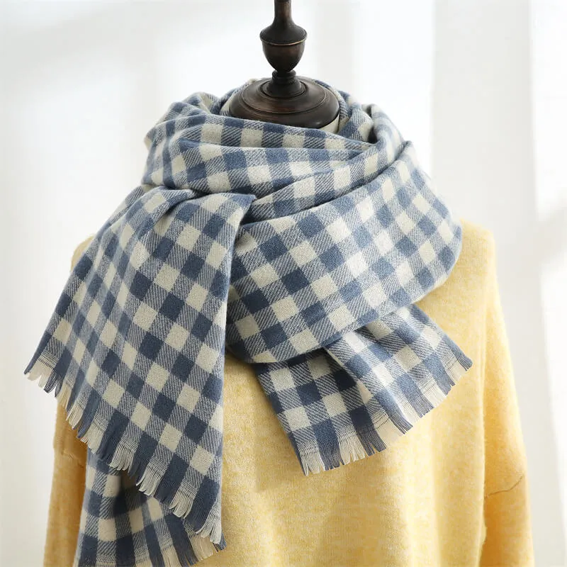 Winter Large Scarf Cashmere Feel Cashmere Checked Shawl Wraps with Tassel Soft Warm Blanket Scarves for Women