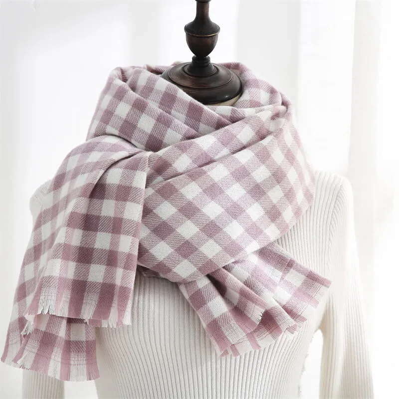 Winter Large Scarf Cashmere Feel Cashmere Checked Shawl Wraps with Tassel Soft Warm Blanket Scarves for Women