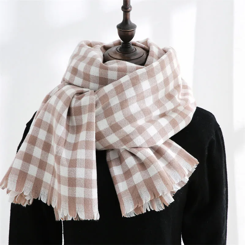 Winter Large Scarf Cashmere Feel Cashmere Checked Shawl Wraps with Tassel Soft Warm Blanket Scarves for Women