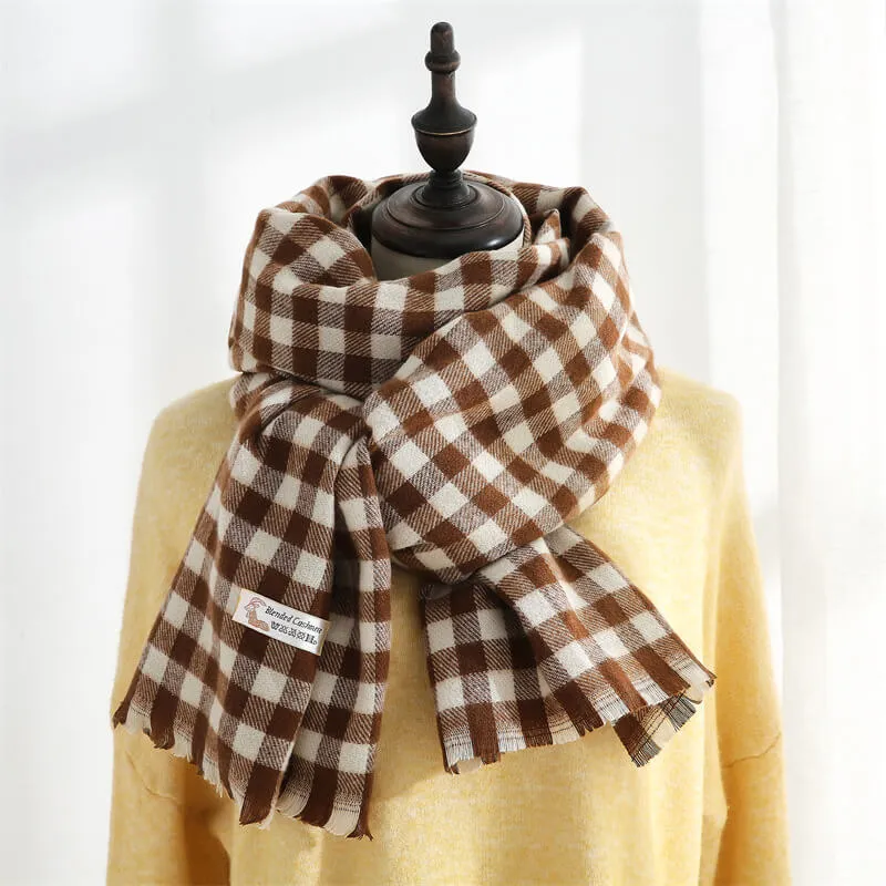 Winter Large Scarf Cashmere Feel Cashmere Checked Shawl Wraps with Tassel Soft Warm Blanket Scarves for Women