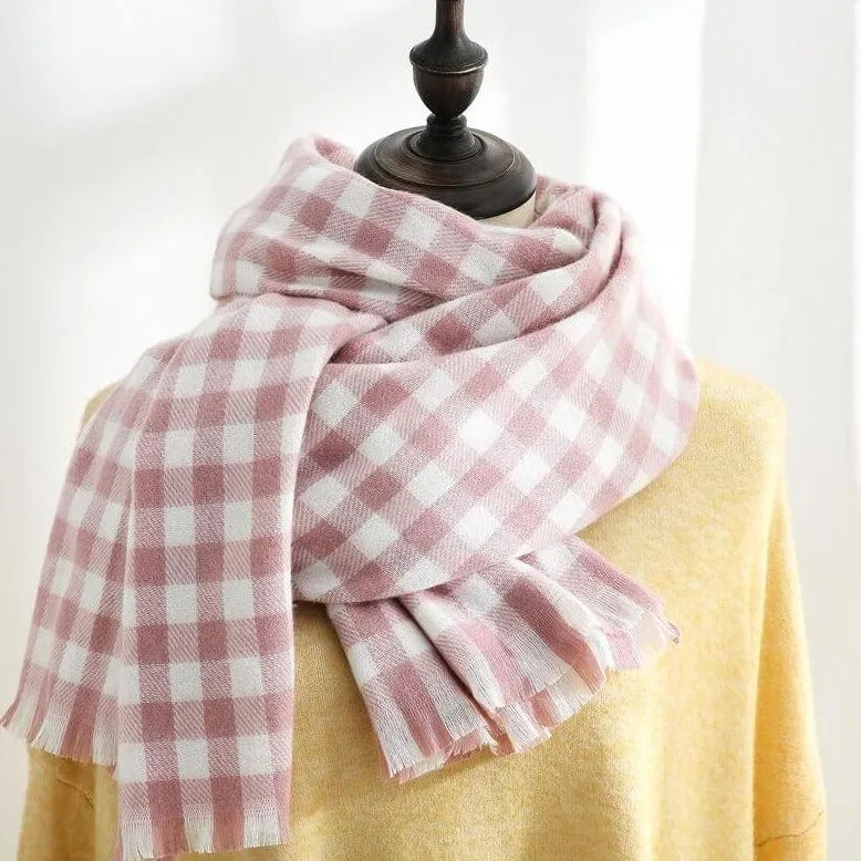 Winter Large Scarf Cashmere Feel Cashmere Checked Shawl Wraps with Tassel Soft Warm Blanket Scarves for Women