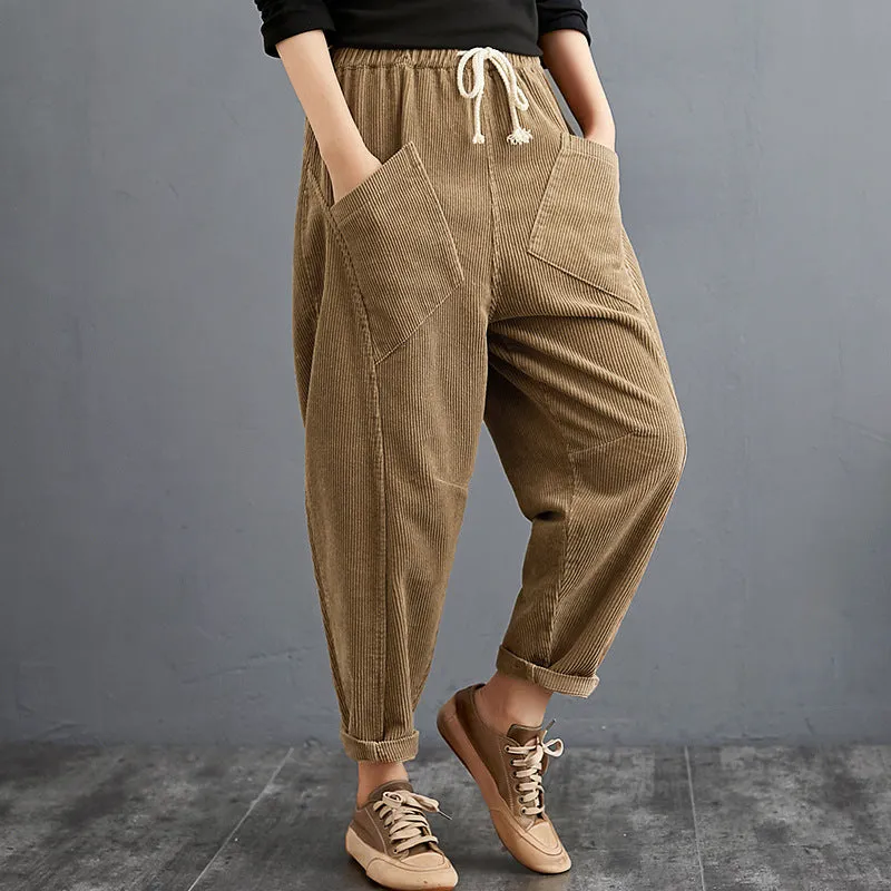 Women Plus Sizes Corduroy Pants