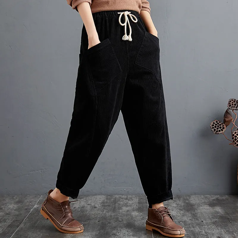 Women Plus Sizes Corduroy Pants