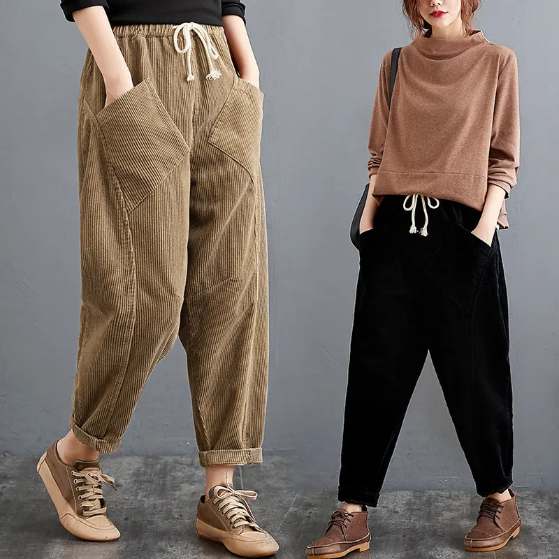 Women Plus Sizes Corduroy Pants