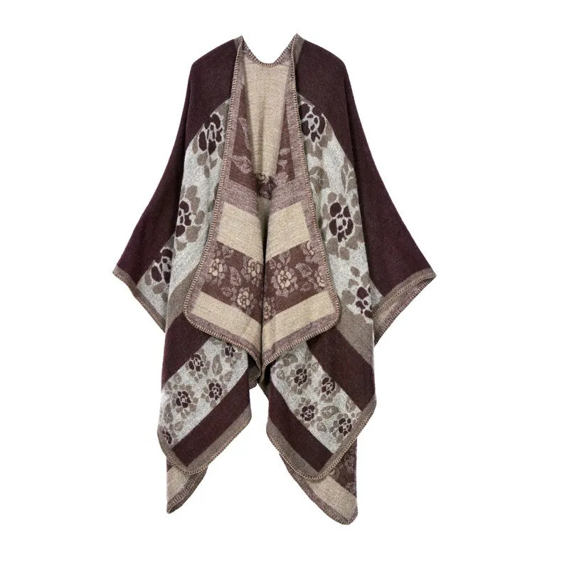 Women's plaid blanket shawl wrap winter versatile cloak oversized cardigan sweater