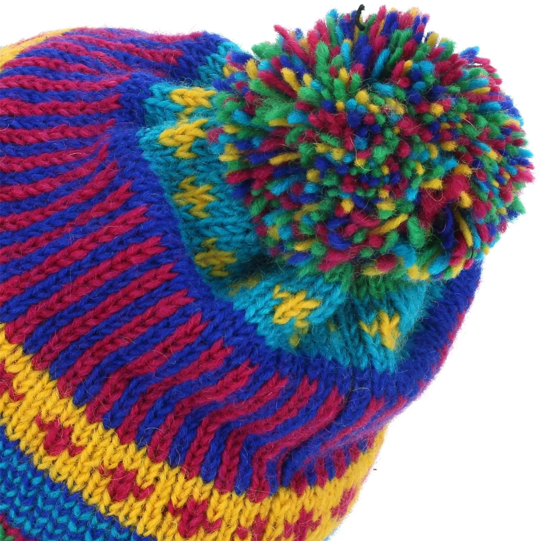 Wool Knit Bobble Beanie Hat - Carnival