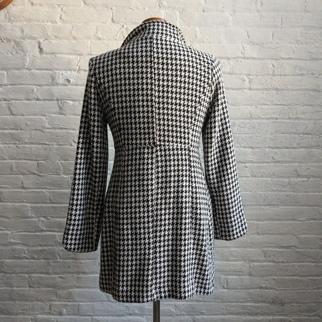 Y2K Vintage Houndstooth Wool Flared Jacket Woven Knit Preppy Whimsygoth Peacoat