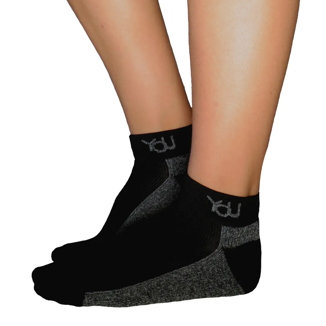 YoU Compression® Black & Grey Marl CUSHION Ankle Socks 20-30 mmHg